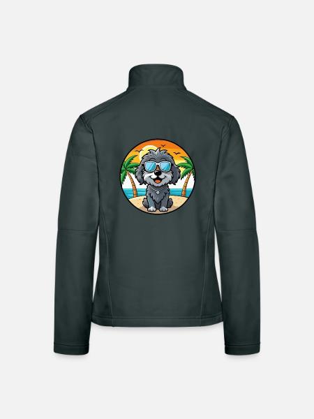 Portugiesische Wasserhundrasse Cartoon Sonnenbrille Strand - Frauen Softshelljacke - Dunkelgrau - Hinten