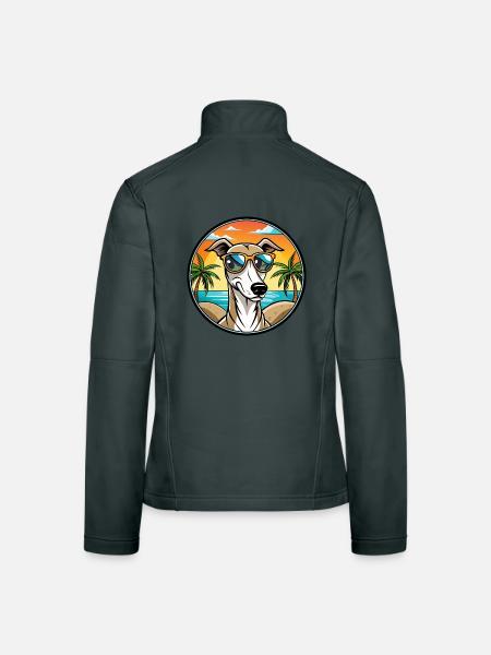 Polnischer Windhund Hund Rasse Cartoon Sonnenbrille Strand - Frauen Softshelljacke - Dunkelgrau - Hinten