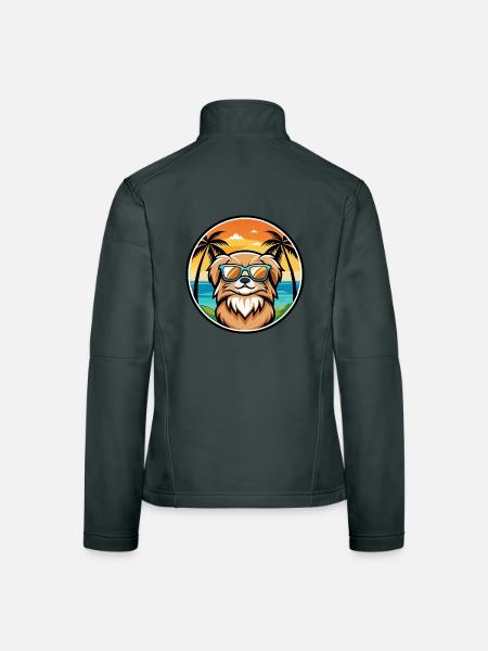 Pekinesische Hunderasse Cartoon Sonnenbrille Strand - Frauen Softshelljacke - Dunkelgrau - Hinten