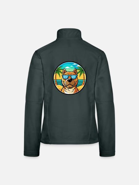 Perro De Presa Canario Hunderasse Cartoon Strand - Frauen Softshelljacke - Dunkelgrau - Hinten