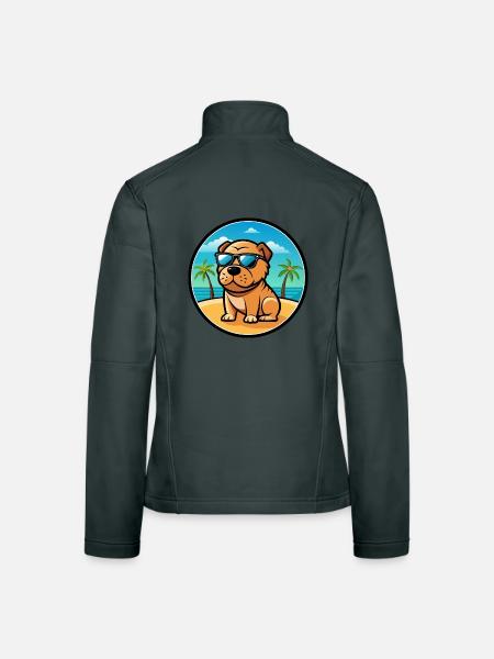Miniatur Shar Pei Hunderasse Cartoon Sonnenbrille - Frauen Softshelljacke - Dunkelgrau - Hinten