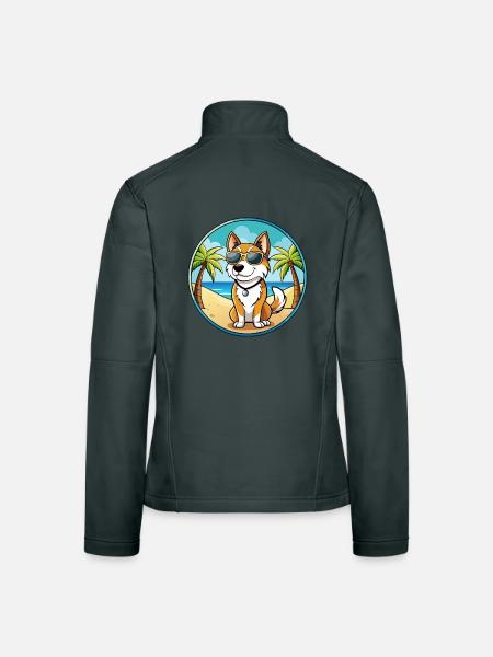 Karelo Finnische Laika Hunderasse Cartoon Sonnenbrille - Frauen Softshelljacke - Dunkelgrau - Hinten