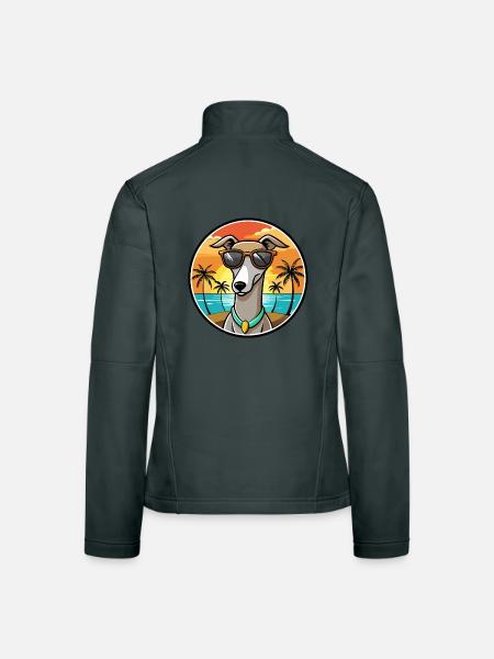 Galgo Español Hunderasse Cartoon Sonnenbrille Strand - Frauen Softshelljacke - Dunkelgrau - Hinten