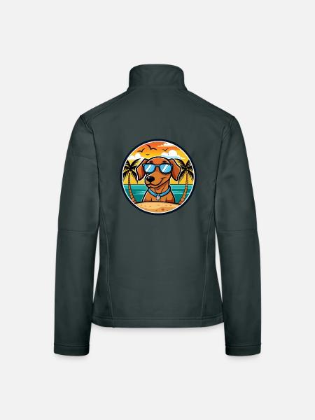 Dunker Hunderasse Cartoon Sonnenbrille Strand - Frauen Softshelljacke - Dunkelgrau - Hinten