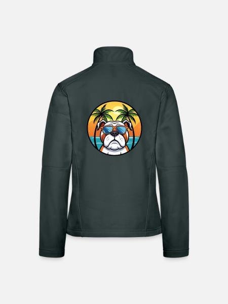 Bouledogue anglais race dessin animé lunettes de soleil plage - Veste en tissu softshell Femme - gris foncé - Dos