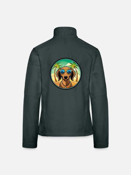 Dachshund Dog Breed Cartoon Sunglasses Beach - Women's Softshell Jacket - mouse grey - Back