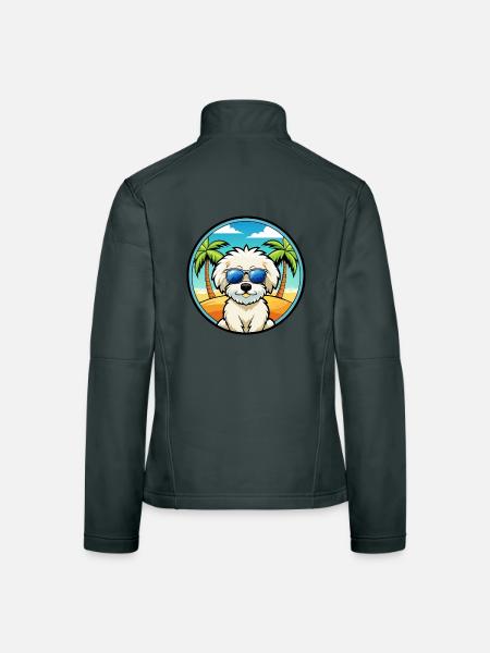 Bichon frisé race de chien dessin animé lunettes de soleil plage - Veste en tissu softshell Femme - gris foncé - Dos