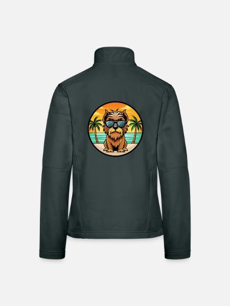 Belgische Griffon Hunderasse Cartoon Sonnenbrille Strand - Frauen Softshelljacke - Dunkelgrau - Hinten