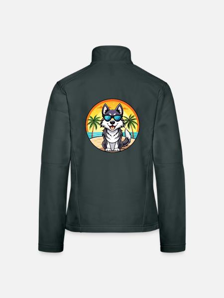 Alaskan Malamute Hunderasse Cartoon Sonnenbrille Strand - Frauen Softshelljacke - Dunkelgrau - Hinten