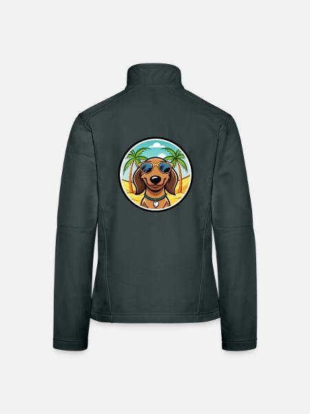 Westfälischer Dachsbracke Hunderasse Cartoon Beach - Frauen Softshelljacke - Dunkelgrau - Hinten