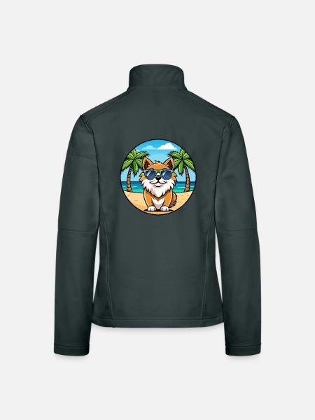Tibetischer Spaniel Hund Rasse Cartoon Sonnenbrille Strand - Frauen Softshelljacke - Dunkelgrau - Hinten
