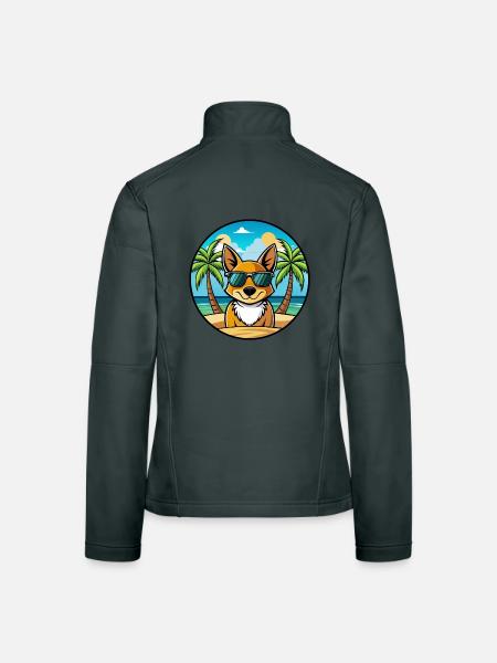 St Miguel Cattle Dog Rasse Cartoon Sonnenbrille Strand - Frauen Softshelljacke - Dunkelgrau - Hinten