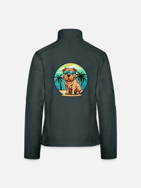 Shar Pei Hunderasse Cartoon Sonnenbrille Strand - Frauen Softshelljacke - Dunkelgrau - Hinten