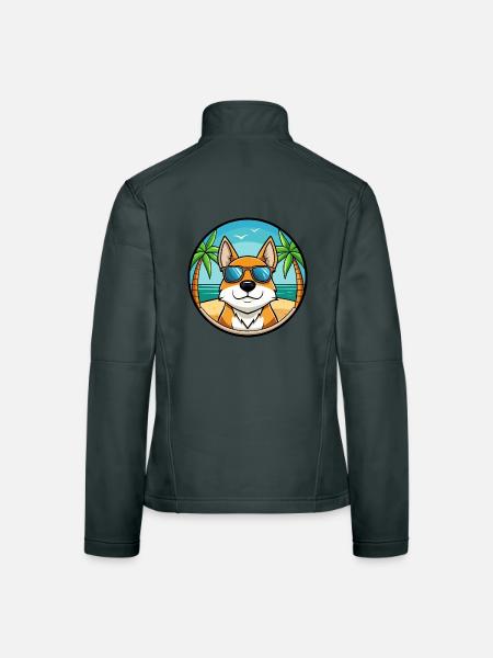Skandinavische Hunderasse Cartoon Sonnenbrille Strand - Frauen Softshelljacke - Dunkelgrau - Hinten