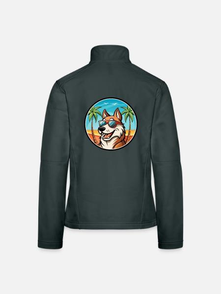 Russischer Jagdhund Rasse Cartoon Sonnenbrille Strand - Frauen Softshelljacke - Dunkelgrau - Hinten