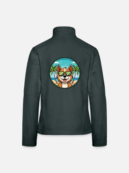 Portugiesisch Podengo Pequeno Hunderasse Cartoon Strand - Frauen Softshelljacke - Dunkelgrau - Hinten