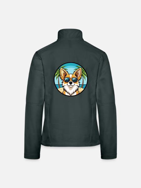 Papillon Hunderasse Cartoon Sonnenbrille Strand - Frauen Softshelljacke - Dunkelgrau - Hinten