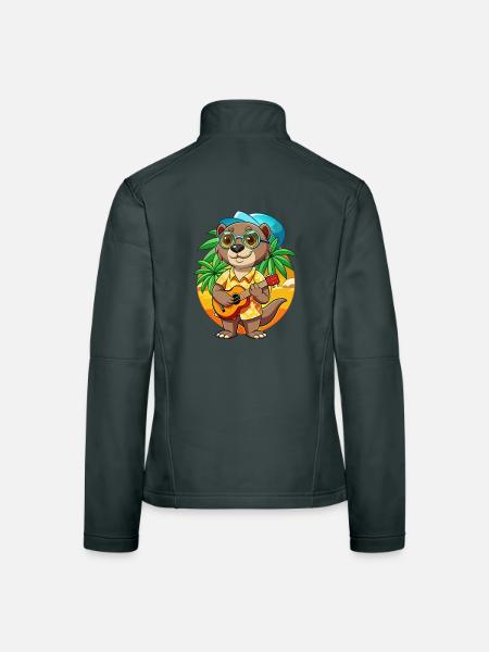 Lustige Otter Cartoon Sommer Strand Sonnenbrille Gitarre - Frauen Softshelljacke - Dunkelgrau
