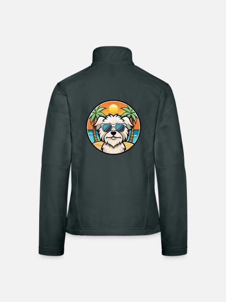 Malteser Hund Rasse Cartoon Sonnenbrille Strand - Frauen Softshelljacke - Dunkelgrau - Hinten