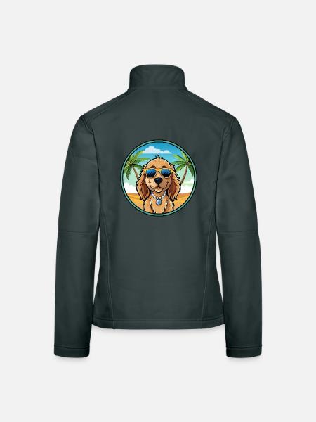 Norfolk Spaniel Hunderasse Cartoon Sonnenbrille Strand - Frauen Softshelljacke - Dunkelgrau - Hinten