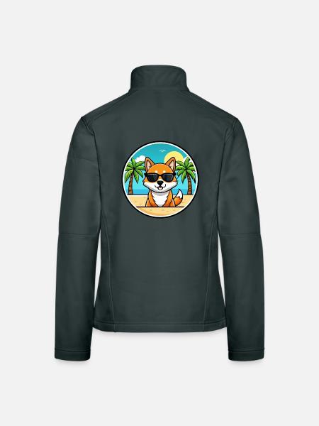 Koreanische Jindo Hunderasse Cartoon Sonnenbrille Strand - Frauen Softshelljacke - Dunkelgrau - Hinten
