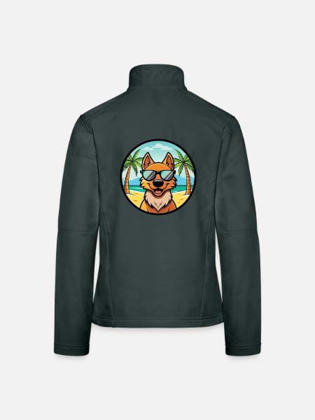 Friesischer Vorstehhund Rasse Cartoon Sonnenbrille Strand - Frauen Softshelljacke - Dunkelgrau - Hinten