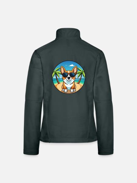 Strickjacke Welsh Corgi Hund Rasse Cartoon Sonnenbrille - Frauen Softshelljacke - Dunkelgrau - Hinten