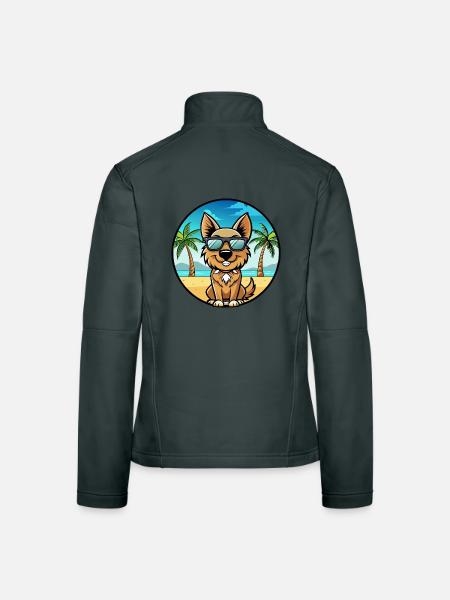 Bohemian Shepherd Dog Breed Cartoon Sunglass Beach - Women's Softshell Jacket - mouse grey - Back