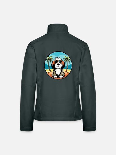 Basset Griffon Vendéen Hunderasse Cartoon Beach - Frauen Softshelljacke - Dunkelgrau - Hinten