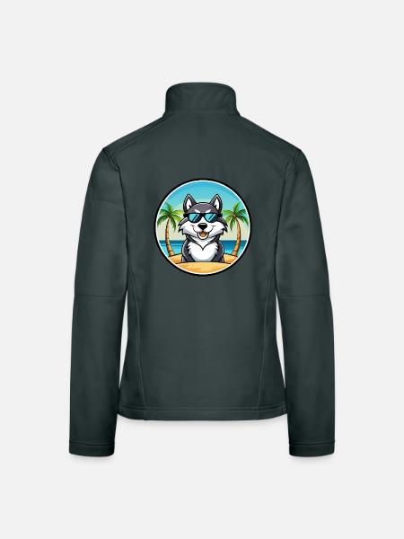 Alaskan Malamute Hunderasse Cartoon Sonnenbrille Strand - Frauen Softshelljacke - Dunkelgrau - Hinten