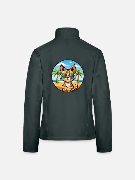 Savannah Katzenrasse Cartoon Sonnenbrille Strand - Frauen Softshelljacke - Dunkelgrau - Hinten