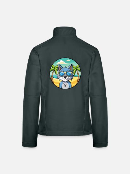 Russian Blue Cat Breed Cartoon Sunglasses Beach - Women's Softshell Jacket - mouse grey - Back
