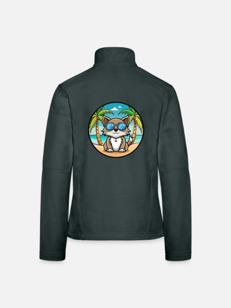 Carélie Bobtail Cat Breed Cartoon Sunglass Beach - Veste en tissu softshell Femme - gris foncé - Dos