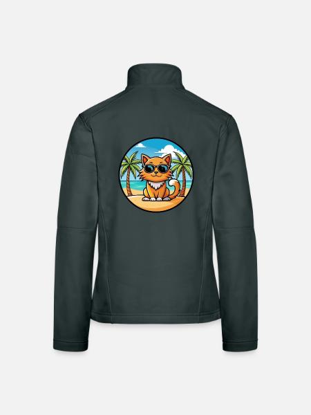Ingwer Langhaar Katze Rasse Cartoon Sonnenbrille Strand - Frauen Softshelljacke - Dunkelgrau - Hinten