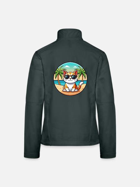 Korean Bobtail Cat Breed Cartoon Sunglasses Beach - Women's Softshell Jacket - mouse grey - Back