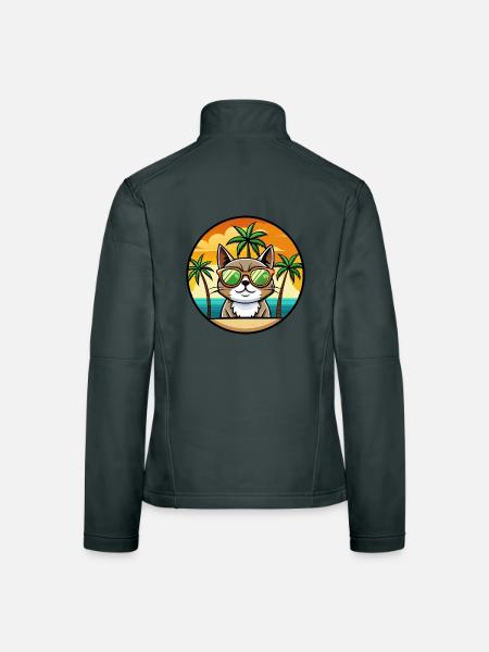 Exotische Kurzhaarkatze Rasse Cartoon Sonnenbrille Strand - Frauen Softshelljacke - Dunkelgrau - Hinten