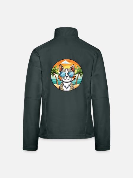 American Curl Katzenrasse Cartoon Sonnenbrille Strand - Frauen Softshelljacke - Dunkelgrau - Hinten