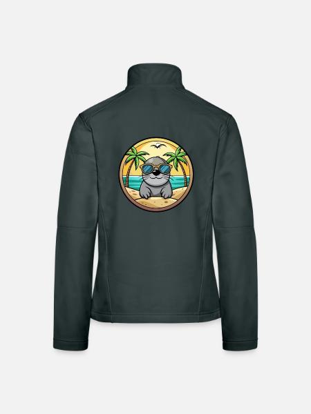 Siegel Lustige Cartoon Sommer Strand Sonnenbrille Aufkleber - Frauen Softshelljacke - Dunkelgrau - Hinten