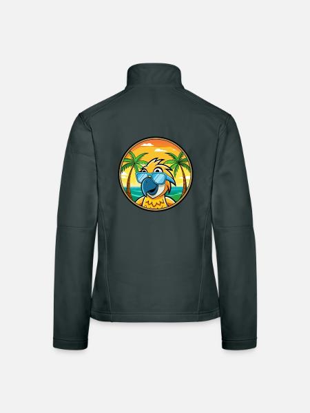 Papagei Lustige Cartoon Sommer Strand Sonnenbrille Cool - Frauen Softshelljacke - Dunkelgrau - Hinten