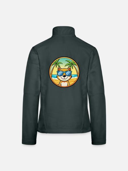 Katze Lustige Cartoon Sommer Strand Sonnenbrille Aufkleber - Frauen Softshelljacke - Dunkelgrau - Hinten