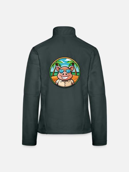 Schwein lustige Cartoon Sommer Strand Sonnenbrille Aufkleber - Frauen Softshelljacke - Dunkelgrau - Hinten