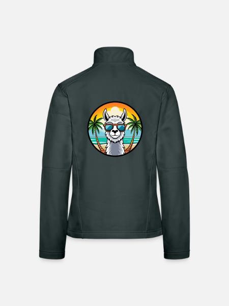 Lama Lustige Cartoon Sommer Strand Sonnenbrille Cool - Frauen Softshelljacke - Dunkelgrau - Hinten