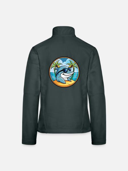 Delfin Lustige Cartoon Sommer Strand Sonnenbrille Cool - Frauen Softshelljacke - Dunkelgrau - Hinten