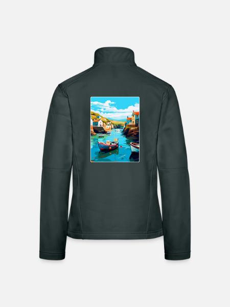 Port Issac England Uk Vintage Reiseposter WPA - Frauen Softshelljacke - Dunkelgrau - Hinten