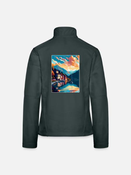 Mondsee Österreich Vintage Reiseplakat Souvenir WPA - Frauen Softshelljacke - Dunkelgrau