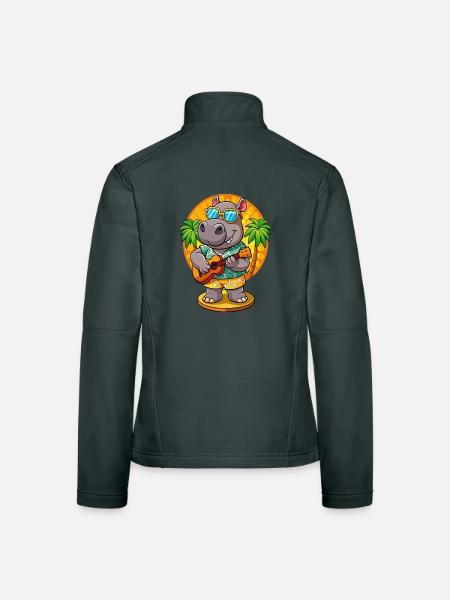 Lustige Nilpferd Cartoon Sommer Strand Sonnenbrille Gitarre - Frauen Softshelljacke - Dunkelgrau - Hinten