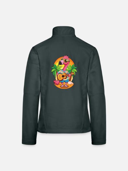 Lustige Flamingo Cartoon Sommer Strand Sonnenbrille - Frauen Softshelljacke - Dunkelgrau - Hinten