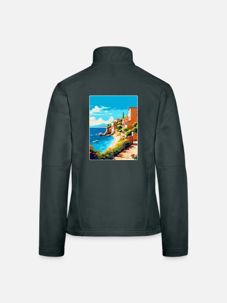 Costa Brava Spanien Vintage Reiseplakat Souvenir - Frauen Softshelljacke - Dunkelgrau - Hinten