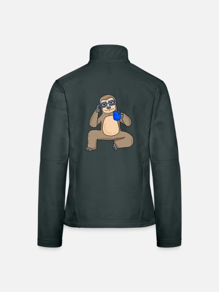 Sloth with glasses and coffee - Women's Softshell Jacket - mouse grey - Back
