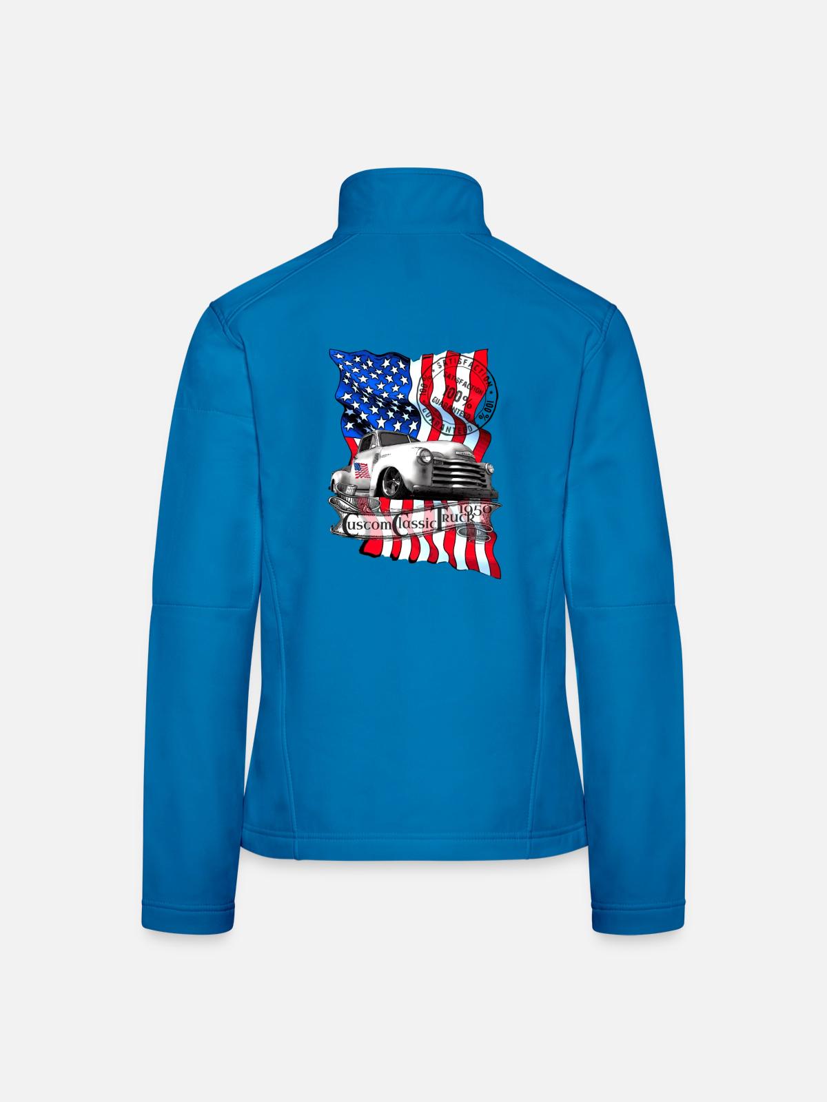 Amerikanischer Oldtimer Flagge Print - Frauen Softshelljacke - Lichtblau - Hinten